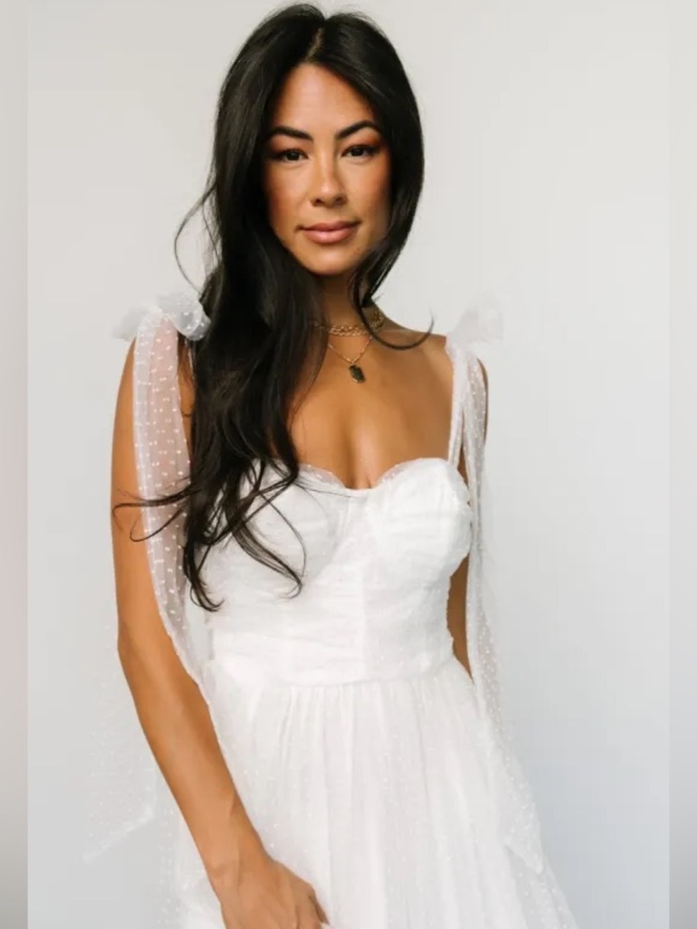 Petal & Pup Pastel White Maxi Dress with Tie Straps - Picture 9 of 12